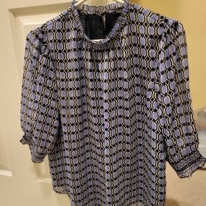 Ann Taylor Blue and Black Geometric Blouse